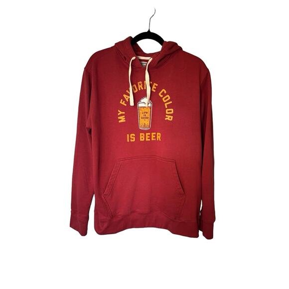 Life Is Good Men’s‎ Medium Red Sweatshirt Hoodie Beer Is Good, Front Pocket - Picture 1 of 6